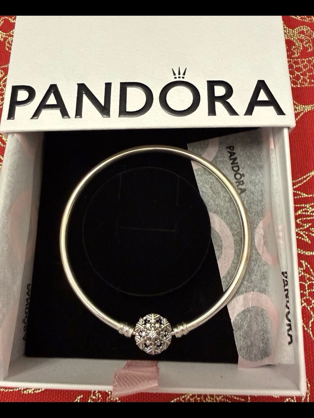 Pandora Silver Bangle Bracelet with Snowflake Charm